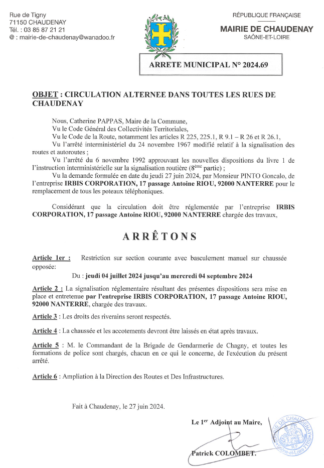 Circulation réglementée jusqu'au 04092024