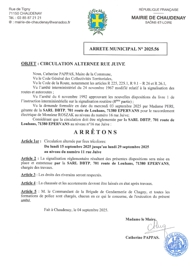 Circulation alternée rue Juive du 15 au 29 septembre 2025