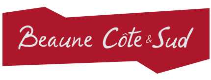 Texte "Beaune Côte et Sud" écrit en blanc sur fond rouge