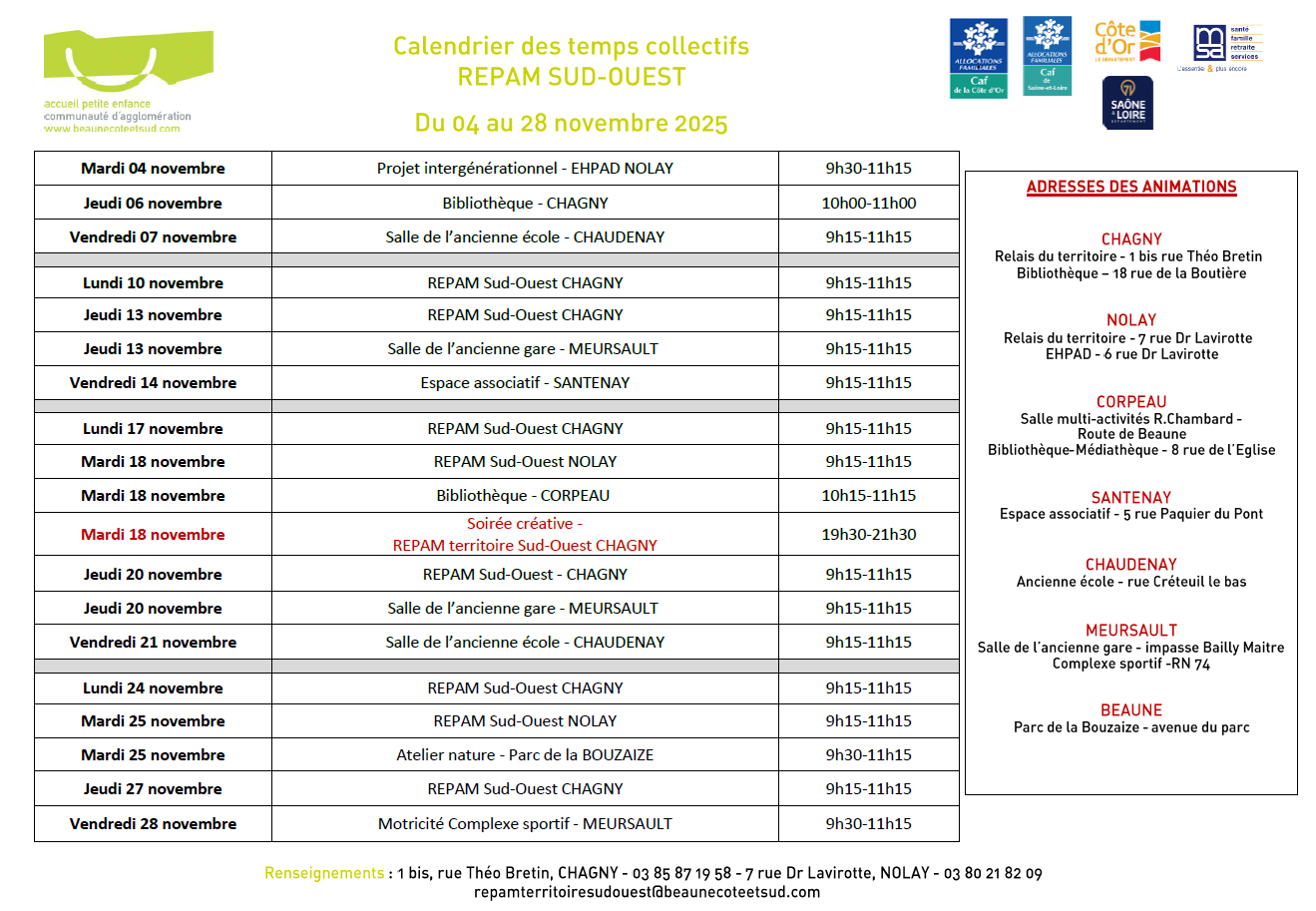 Programme REPAM novembre décembre