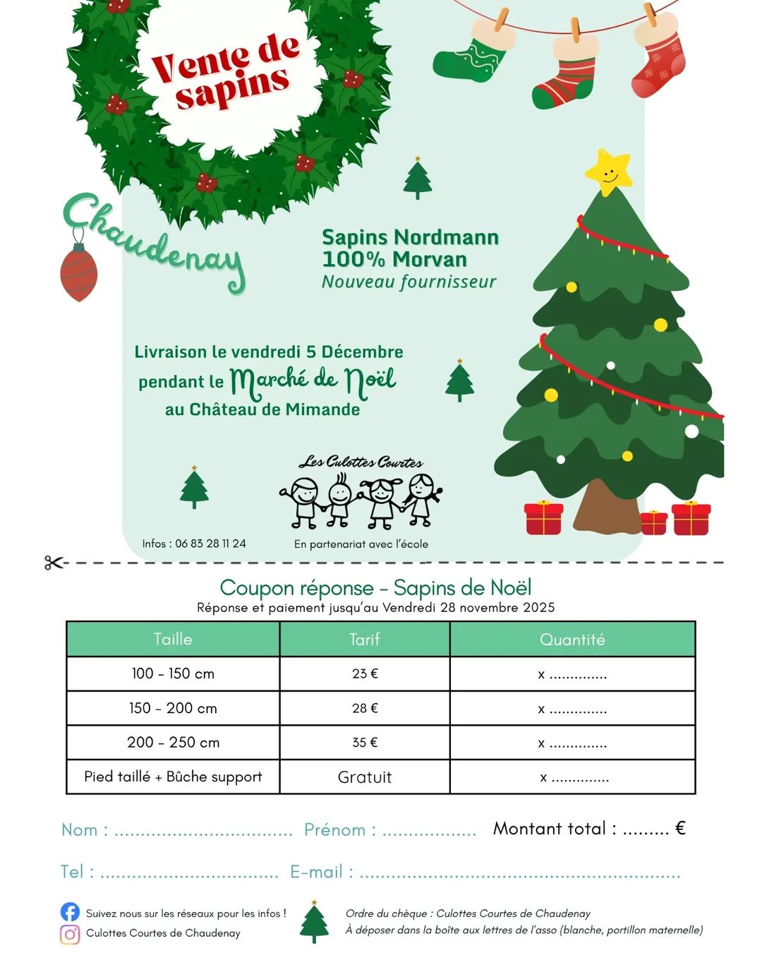 Flyer vente sapins de Noël des Culottes Courtes