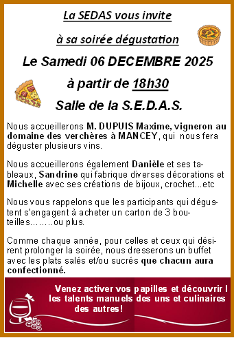 Soirée dégustation avec LA SEDAS