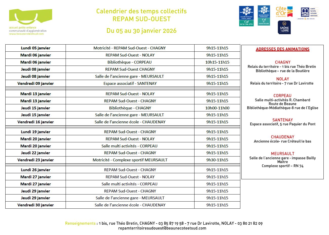 Programme REPAM janvier et févier 2026